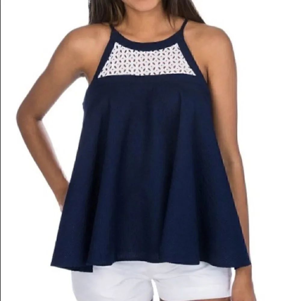 Lauren James Navy Cassidy Swing Tank Seersucker